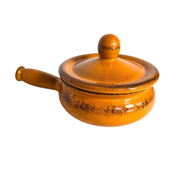 De Silva Orange Casserole Oven Safe Bowl Lid Made Italy Terracotta MCM - Picture 4 of 14